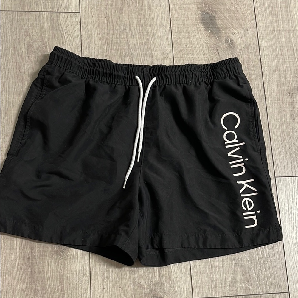 Calvin Klein Black Swim Trunks with White Logo